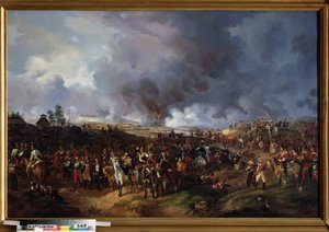 The Battle of the Nations at Leipzig (Tyskland), oktober 1813. (Eller Battle of Leipzig, episode av Napoleonskrigene, under det tyske felttoget (1813). Maleri av Alexander Ivanovich Sauerweid (1783-1844), olje på lerret