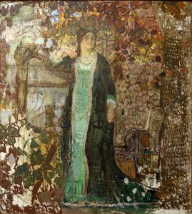 Harpespiller. Portrett av Tatiana Sergeevna Bartseva (1886-1984) av Savinov, Alexander Ivanovich (1881-1942) av Alexander Ivanovich Savinov