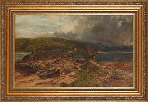 Campingplassen (olje på lerret lagt om bord) av Alexander Jnr. Fraser