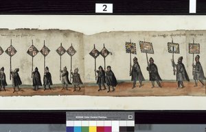Detalj fra The Huntly Funeral Procession, sies å ha blitt brukt til obsequies av George 1st, Marquess of Huntly av Alexander Kincaid