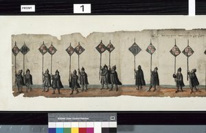 Detalj fra The Huntly Funeral Procession, som sies å ha blitt brukt til obsequies av George 1st, Marquess of Huntly av Alexander Kincaid