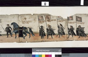 Detalj fra The Huntly Funeral Procession, som sies å ha blitt brukt til obsequies av George 1st, Marquess of Huntly av Alexander Kincaid