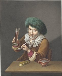 Sittende mann med glass og pipe