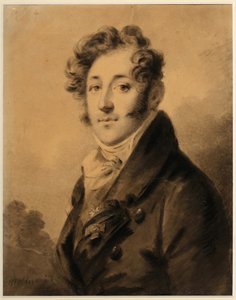 Portrett av Konstantin Yakovlevich Bulgakov (1782-1835) - Verk av Alexander (Alexandre) Molinari (1772-1831), Sanguine og kritt på papir, cirka 1800, 28x22,3 cm - (Portrett av Konstantin Yakovlevich Bulgakov, Sanguine, svart kritt hvit farge på