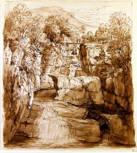 The Bracklinn Falls, Perthshire, ca. 1810 (penn og brunt blekk med vask på papir) av Alexander Nasmyth
