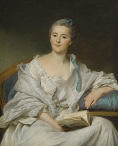 Portrett av Marie-Françoise Julie Constance Filleul, Marquise de Marigny med en bok
