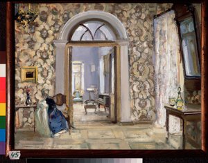 Mottaksrommet til Obninskys herregård Belkino - Verk av Alexander Valentinovich Sredin (Sredine) (1872-1934), olje på papp - russisk kunst, sent 1800-begynnelsen av 1900-tallet, modernisme - stat