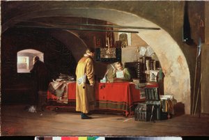 Et administrasjonskontor i fyrstedømmet Moskva (An Office in Muscovy) - Maleri av Alexander Stepanovich Yanov (1857-1918), olje på lerret av Alexander Stepanovich Yanov