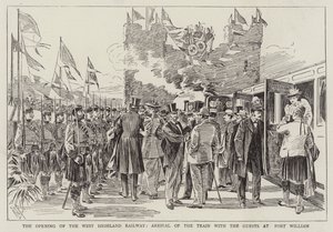 Åpningen av West Highland Railway, ankomst av toget med gjestene på Fort William av Alexander Stuart Boyd