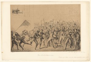 Jublende studenter hilser på idolet Franz Liszt Franz Liszt i Leiden i 184* (tittel på objekt) Fra fortiden (serietittel) av Alexander Ver Huell (signed by artist)