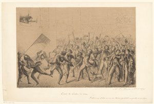 Jublende studenter hilser på idolet Franz Liszt Liszt i Leiden i 184* (tittel på objekt) Fra fortiden (serietittel) av Alexander Ver Huell (signed by artist)