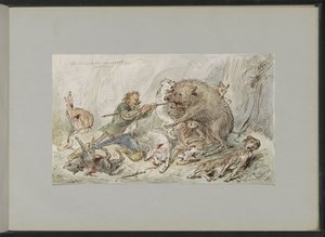 Mann som dreper et villsvin i en skog av Alexander Ver Huell