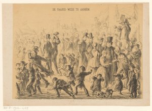 Folk på påskenga i Arnhem Paasch-Weide i Arnhem (tittel på objekt)