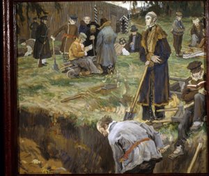 Decembrists (eller Decembrists) (Decembrists) dømt til eksil i Chita i Sibir etter statskuppforsøket organisert 14. desember 1825. Maleri av Alexander Viktorovich (Alexander Victor) Moravov (1878-1951)