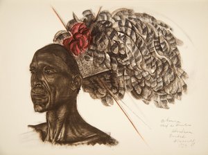 Aboura, sjef Ababoua (Bambili), fra Drawings and Paintings of Africa, henrettet under Citroen Center Africa-ekspedisjonen, andre Haardt Audouin-Dubreuil-oppdraget, pub. Paris, 1927