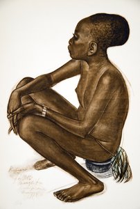 Kotiane, Mangbetou-jente (Niangara) (Haut Ouelle), fra Drawings and Paintings of Africa, henrettet under Citroen Center Africa-ekspedisjonen, andre Haardt Audouin-Dubreuil-oppdraget, pub. Paris,