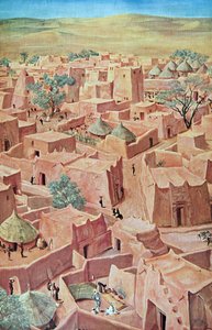 Zinder, fra Drawings and Paintings of Africa, henrettet under Citroen Center Africa-ekspedisjonen, andre Haardt Audouin-Dubreuil-oppdraget, pub. Paris, 1927