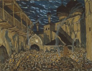 Scenografi for operaen The Pskov Maiden av N. Rimsky-Korsakov, ca. av Alexander Yakovlevich Golovin