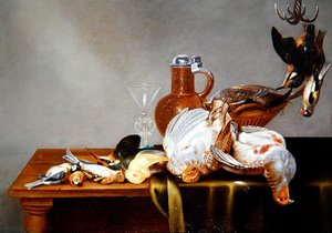A Still Life of Dead Game med rapphøns og andre fugler (olje på panel)