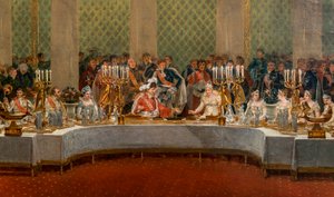 Banketten for bryllupet til Napoleon Bonaparte (1769-1821) og Marie-Louise de Habsburg-Lorraine (1791-1847) 1810 - Detalj av: Bryllupsfesten til Napoleon I og Marie-Louise gir i teateret i Palais des Tuileries, 2. april av Alexandre Dufay
