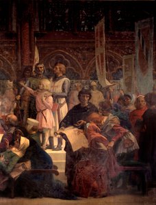Kong Louis IX sa at Saint Louis (1214-1270) yter rettferdighet Maleri av Alexandre Cabanel (1823-1889) 1800-tallets Paris, Pantheon av Alexandre Cabanel