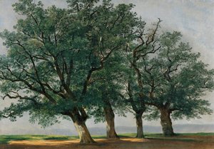 Fire store trær (olje på lerret) av Alexandre Calame