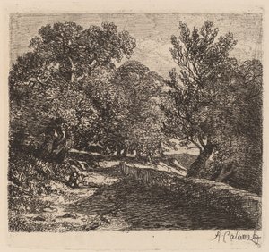 Mann hviler ved en steinmur av Alexandre Calame