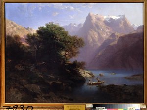 ""Fjelllandskap med innsjø i Sveits"" (Fjellsjø) Maleri av Alexandre Calame (1810-1864) 1860 Regional Art Gallery, Tambov Russland av Alexandre Calame