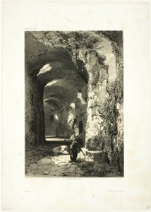 Ruin av et amfiteater ved Pouzzoles (Kingdom of Napoli), plate 9 fra Oeuvres de A. Calame av Alexandre Calame