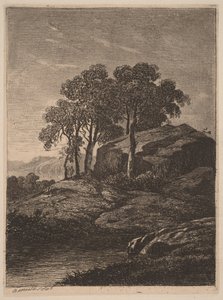 Trær ved en klippe av Alexandre Calame