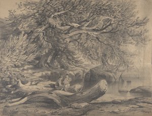 Two Men Resting by a Lake recto..., tidlig til midten av 1800-tallet. av Alexandre Calame