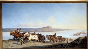 Tauing "" Hitch of horses serve boat lifts on the Rhone"" Maleri av Alexandre Dubuisson (1805-1870) 1843 Lyon, Musee des Beaux Arts av Alexandre Dubuisson