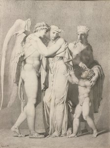 Amor og psyke (blyant og grått blekk på papir) av Alexandre Evariste Fragonard