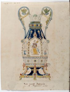 Japansk karaffelvase akvarell av Alexandre Evariste Fragonard (1780-1850) 1832 Sevres. Porselensproduksjon av Alexandre Evariste Fragonard