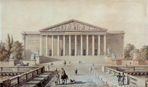 Prosjekt for nasjonalforsamlingen eller Palais Bourbon, Palais du Corps Legislatif Tegning av Evariste Fragonard (1780-1850) Paris fra 1800-tallet, Palais Bourbon