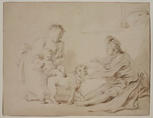 Den første rideleksjonen (La première leçon déquitation), ca. 1778 (grafitt og brun vask på antikk lagt papir) av Alexandre Evariste Fragonard