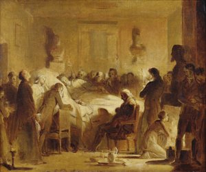 De siste øyeblikkene til Charles-Ferdinand av Frankrike (1778-1820) i administrasjonsrommet i Paris Opera House, 14. februar 1820, 1820-50 av Alexandre Evariste Fragonard