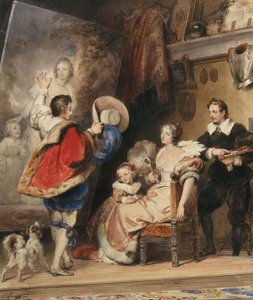 Ung mann som beundrer et portrett av en dame og hennes lille datter av Alexandre Evariste Fragonard