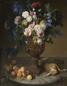 Urne med blomster med frukt og hare, 1715