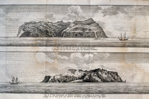 Utsikt over Alejandro Selkirk Island eller Mas Afuera Island, Juan Fernandez Archipelago, Chile, gravering