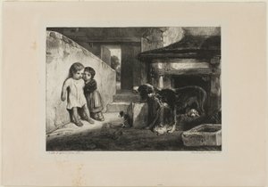 Barn skremt av en hund av Alexandre Gabriel Decamps