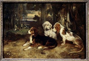 Jakthunder i ro Maleri av Alexandre Gabriel Decamps (1803-1860) 1839 Søn. 0,26x0,37 m Paris, Musée du Louvre. av Alexandre Gabriel Decamps