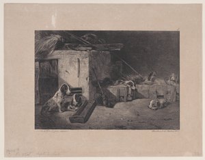 Interior of the Kennel, fra serien Hunting Scenes, 1829. av Alexandre Gabriel Decamps