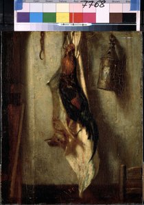 ""stilleben av hane og hare, hengende på en krok og lykt"" Maleri av Alexandre-Gabriel Decamps (Alexandre Gabriel) (1803-1860) 1800-tallet Dim. 28x24 cm Eremitagemuseet, St. Petersburg (Saint -Petersburg) av Alexandre Gabriel Decamps