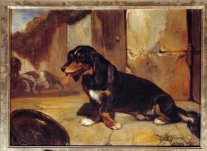 En bassethund “”Jakthunder i hvile”” Maleri av Alexandre Gabriel Decamps (1803-1860) 1834 Dim 0,48x0,35 m Paris, Louvre museum