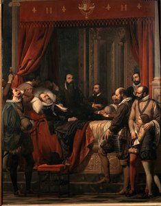 Dødsfallet til Henry IV, kongen av Frankrike, kroppen hans vist i Louvre-maleriet av Alexandre Hesse (1806-1879)