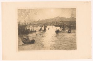 Havn med solnedgang av Alexandre Lunois (signed by artist)