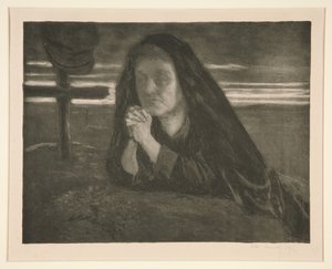 Uten tittel, studie av en kvinne som ber ved en soldats grav av Alexandre Lunois
