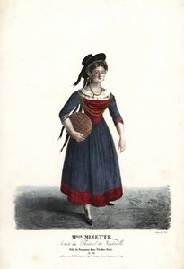 Skuespillerinnen Mademoiselle Minette eller Jeanne-Marie-Francoise Menestrier som Francoise i Nicolas Remi av Sewrin, Theatre du Vaudeville av Alexandre Marie Colin