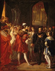 Charles V (1500-58) mottatt av Frans I (1494-1547) ved Louvre, ca. 1843